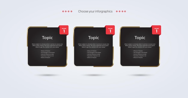 Three infographic options template design and new infographic banner finance and business element