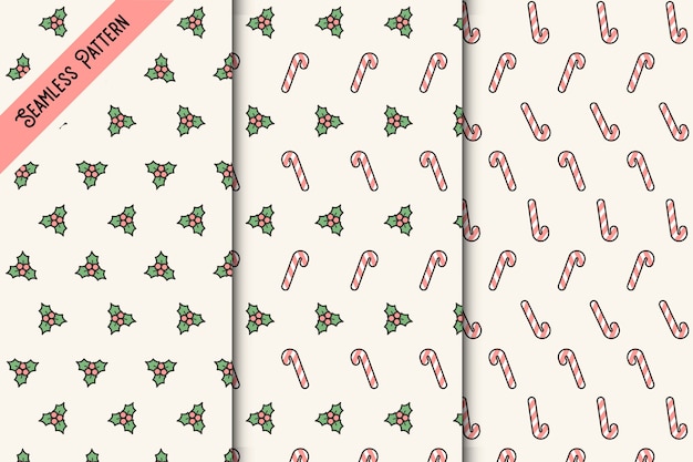 Three kawaii christmas seamless patterns set