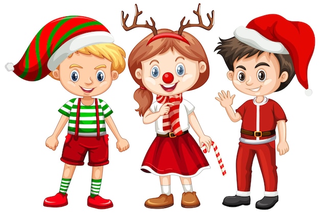 クリスマスの衣装の漫画のキャラクターの3人の子供