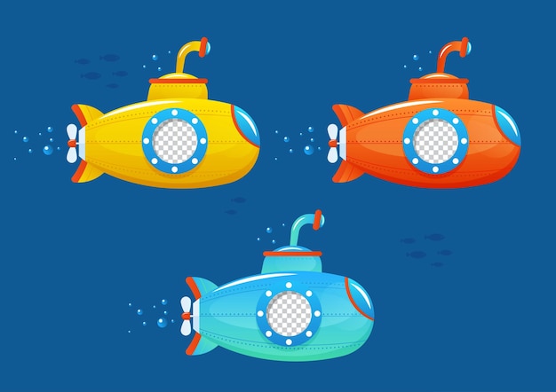 Vector three kids submarines in the sea