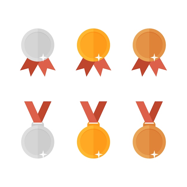 Vector three kind of medals with red ribbon