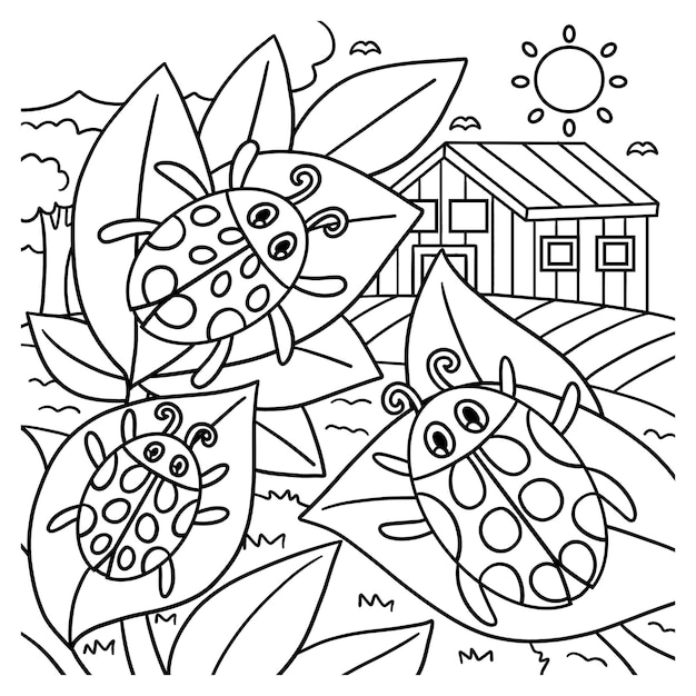 Three Ladybug Coloring Page for Kids