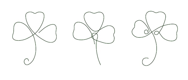 Three-leaf clover, hand-drawn in line-art style, one continuous line. Isolated on a white background for St. Patrick's Day. Vector illustration