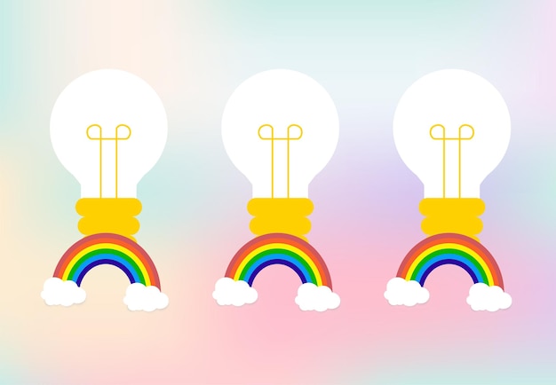 Three lights of idea and colorful rainbow with soft white Clouds with space for text design