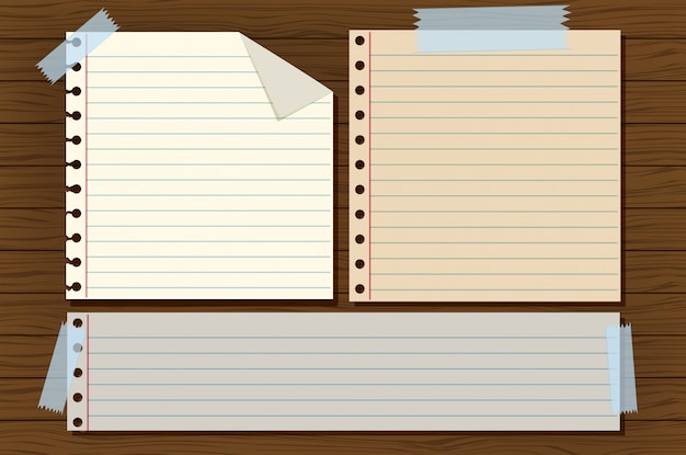 Three line papers on wooden board