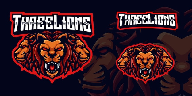 Three lions gaming mascot logo for esports streamer and community