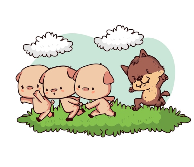 Vector the three little pigs illustration