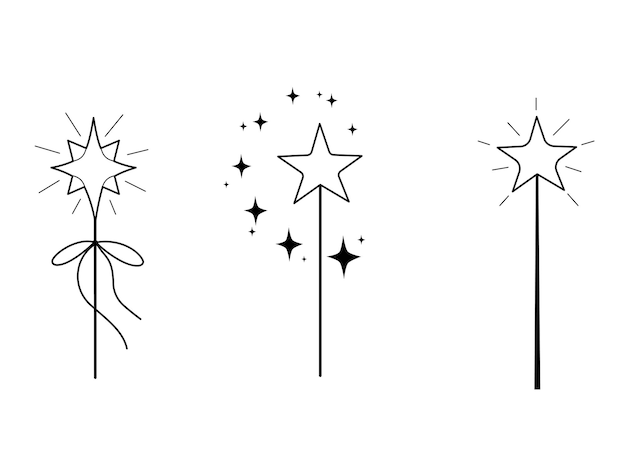 Three magic wands for design element kids coloring book page vector outline illustration