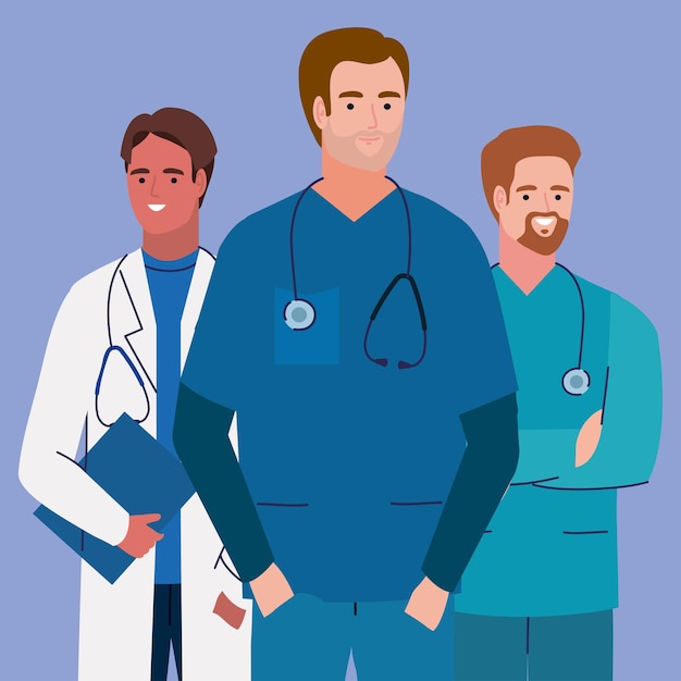 three male medical staff characters