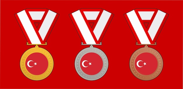 Three medals with the turkish flag on them