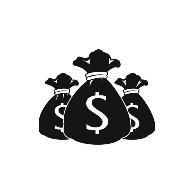 Vector three money bag or sacks icon in simple style on a white background