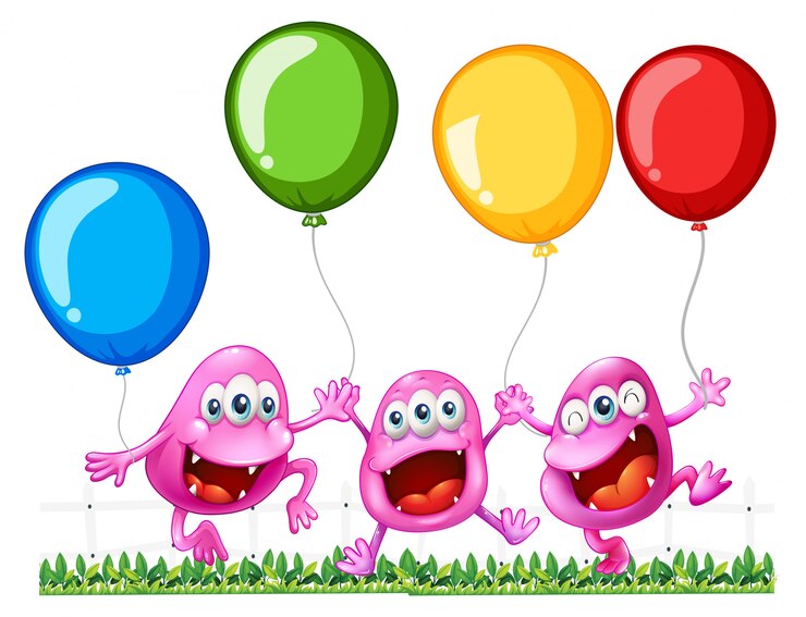 वेक्टर three monsters playing with balloons