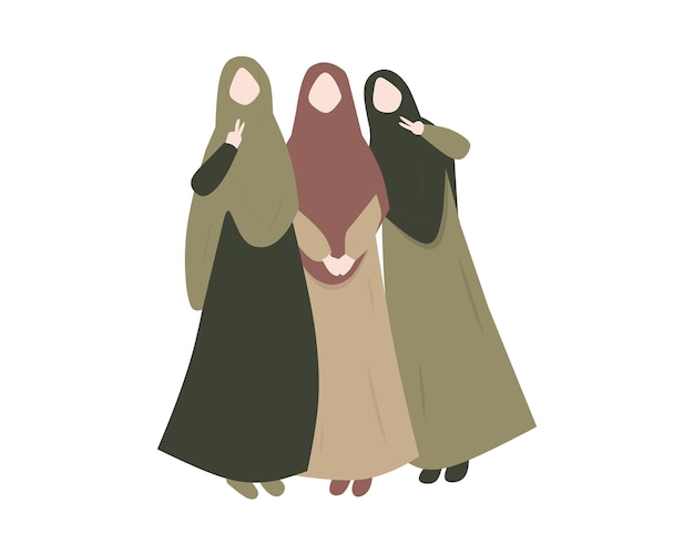 Vettore tre donne musulmane in niqab illustrazione vettoriale isolata su sfondo bianco