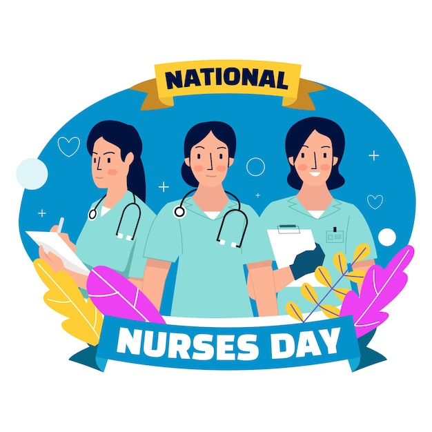 Vector three nurses are on duty at the hospital in celebration of nurses day around the world