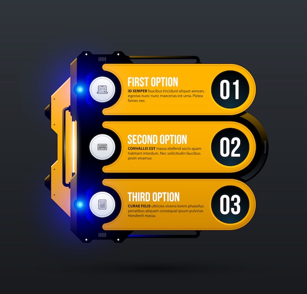 Vector three options template with glowing lights