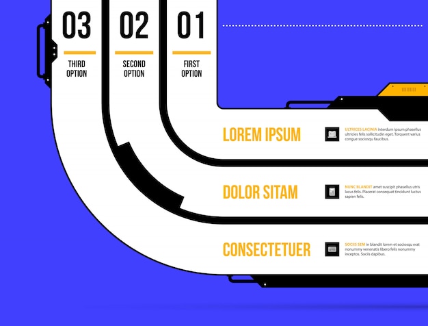 Vector three options template with round stripes in geometric style