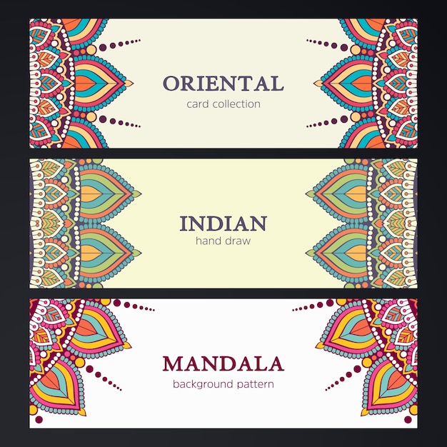 Vector three oriental mandala banners