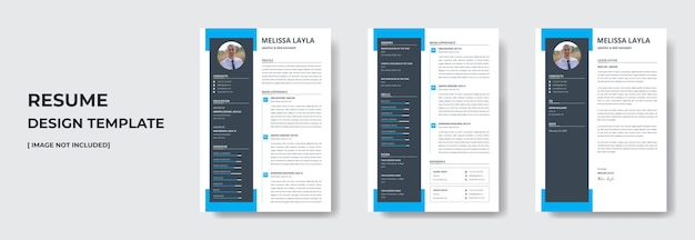 Vector three page clean minimal resume or cv design template in vector format