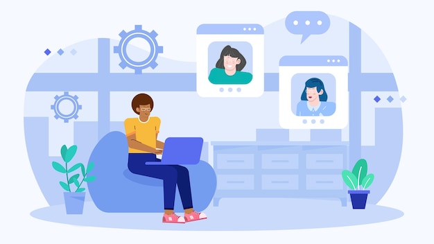 three people are doing video calls and virtual meetings