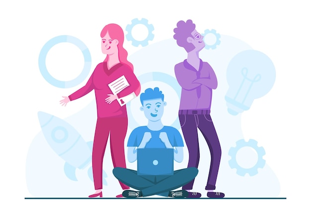 Three people creativity flat illustration concept design