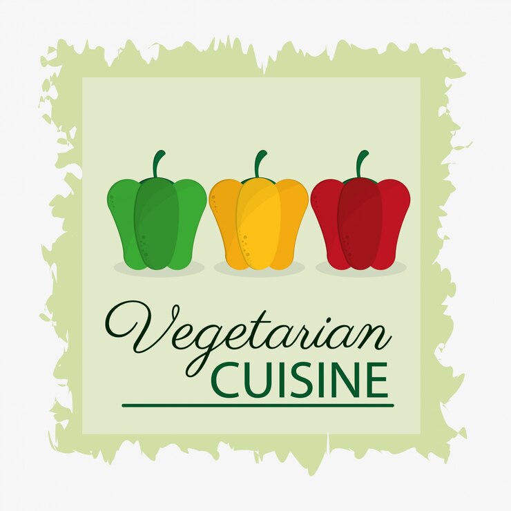 Vector three pepper vegetarian cuisine poster green background