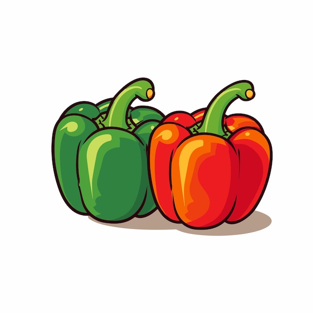 Three peppers sitting next to each other on a white background