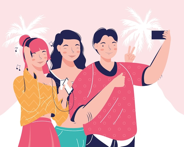 Three persons take a selfie