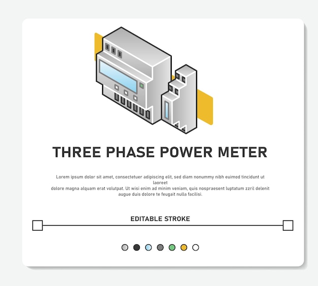 Three phase energy power meter branch feeder monitoring simple vector editable stroke