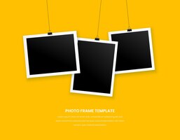 Tre cornici per foto su sfondo giallo design