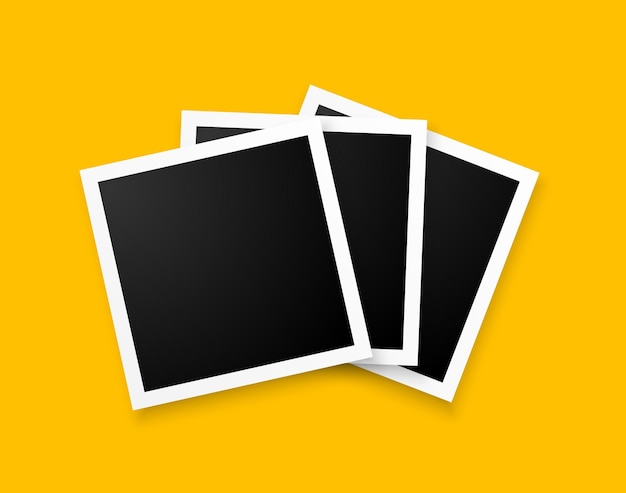Vector three photo frames on yellow background design