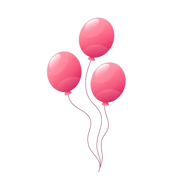 Three pink balloons vector isolated on a white background