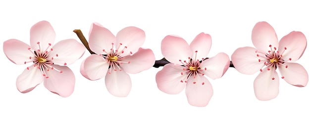 Three Pink Cherry Blossom White Background