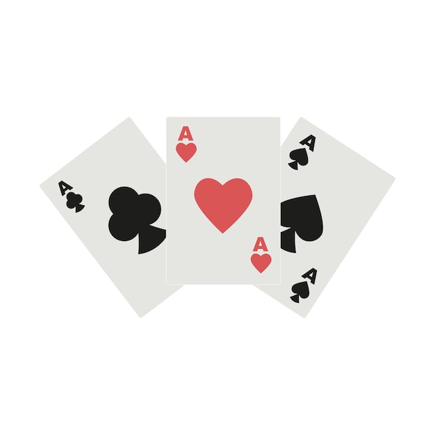 Three playing cards of different stripes on white background