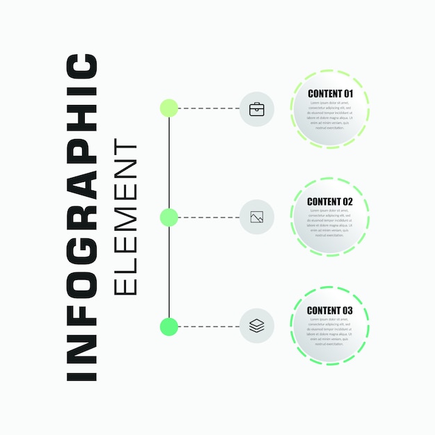 Elemento infografica a tre punti con icona per strategia aziendale