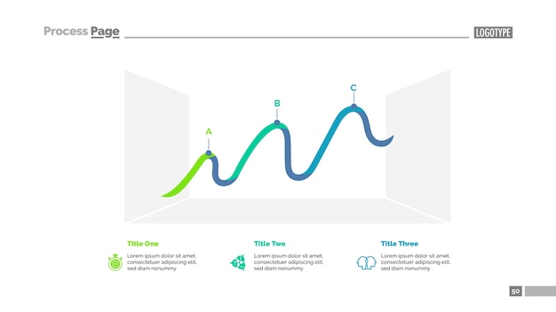 Vector three points of line chart slide template