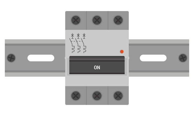 DINレールにマウントされた3つのポール回路ブレーカー