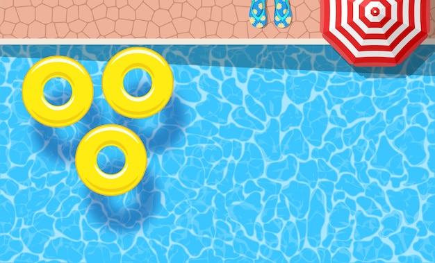 Три кольца для бассейна, плавающие в бассейне