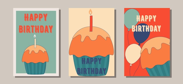 Three posters with the words happy birthday on them.