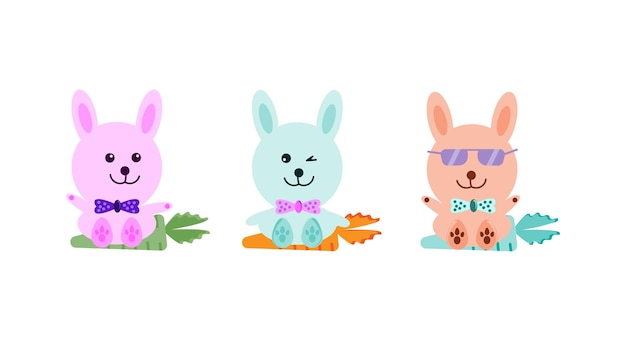 Three rabbit with carrot Vector illustration