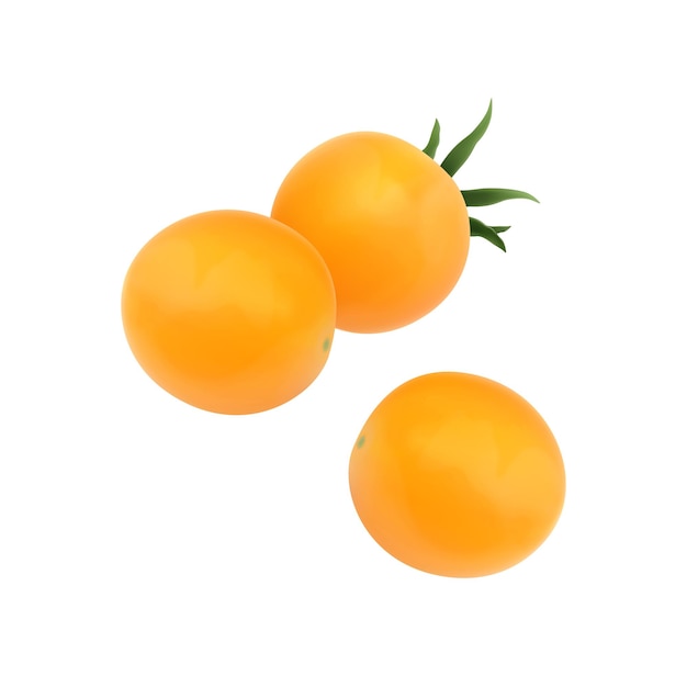 Three ripe yellow tomatoes isolated on white background realistic vector illustration