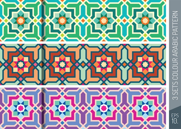 Three sets geometric arabic pattern ornament