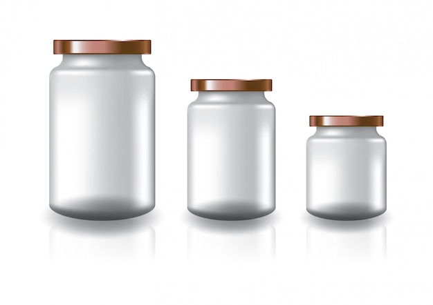 Three sizes of blank clear round jar with copper flat lid.