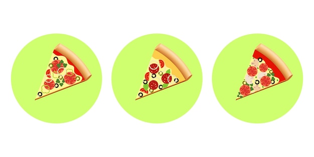 Three slices of pizza in the form of icons