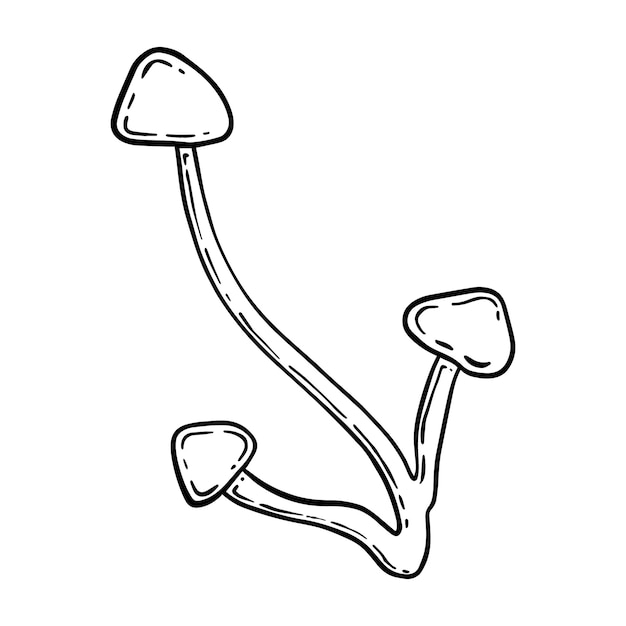 Three small mushrooms doodle linear