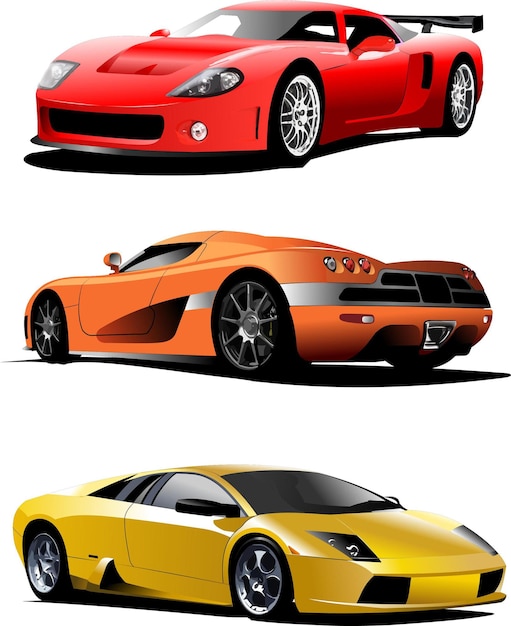 Three sport cars on the road Vector illustration