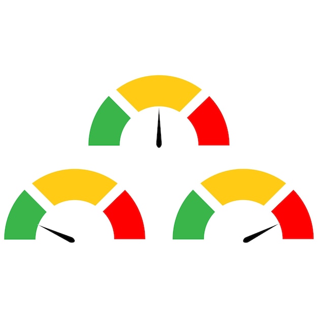 ベクトル 白で隔離される 3 つの速度計のアイコン