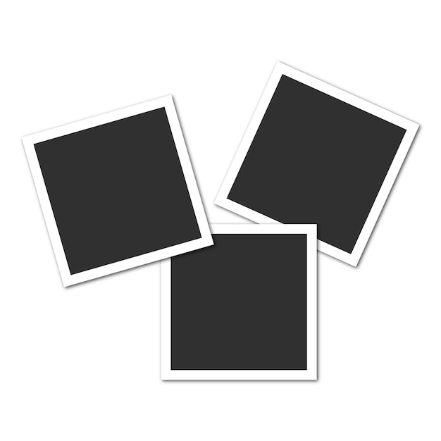 Three square photo frames on transparent background