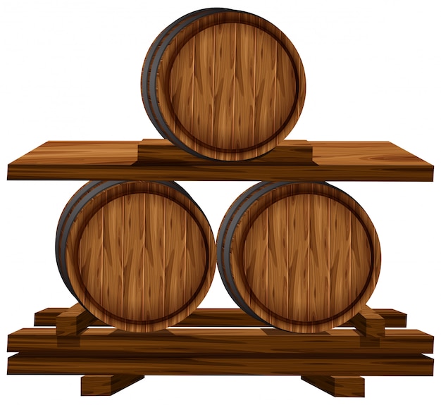 Three stacked wooden barrells