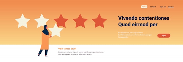 Vector three star rating arab woman giving feedback banner