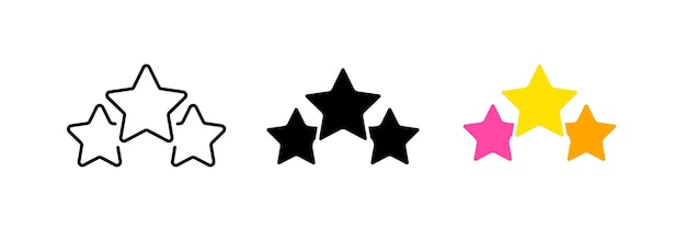 Три звезды Обратная связь обратная связь оценивает рейтинг сервиса, например, комментарий Векторный набор значков в черном и красочном стилях линии, выделенных на белом фоне